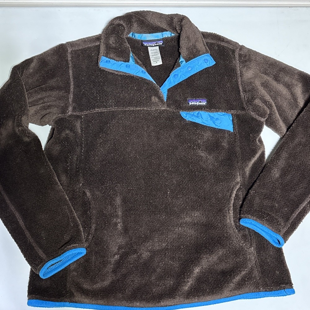 Womens Patagonia Snap Textured Fleece Brown & Blue sz Medium